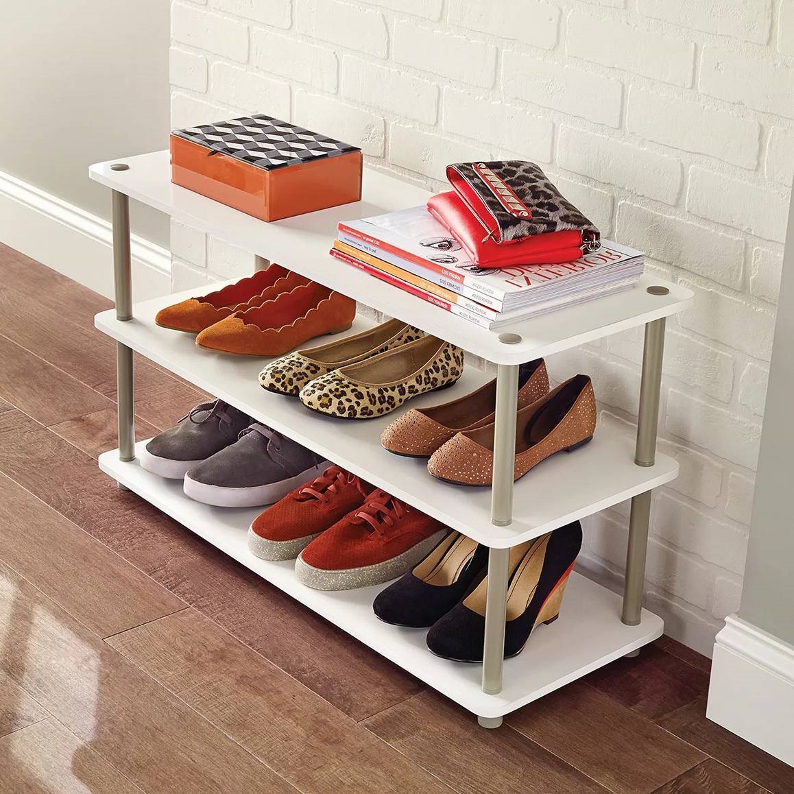 White 3-Shelf Modern Shoe Rack - Holds up to 12 Pair of Shoes - Image 3