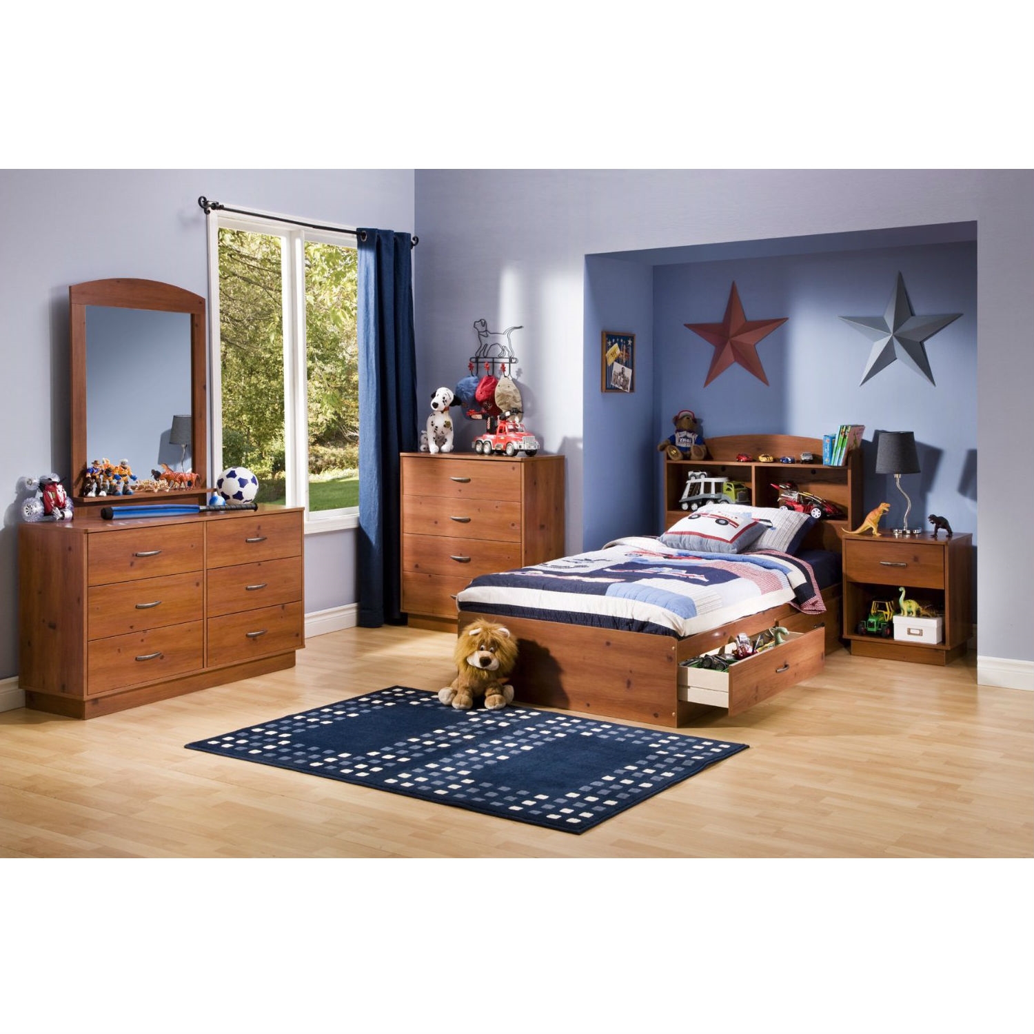 Twin size Platform Bed Daybed with Storage Drawers in Pine Wood Finish - Image 2