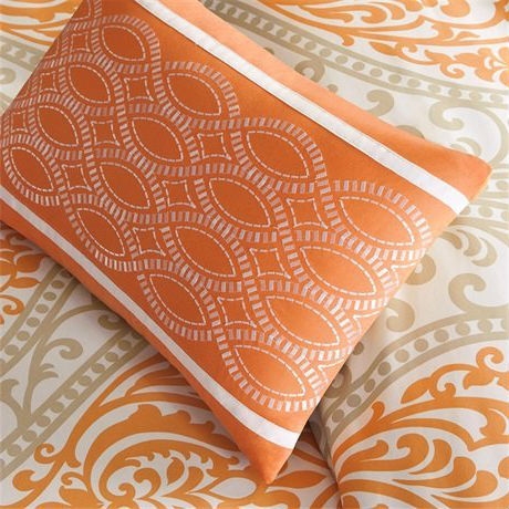 Twin size 4-Piece Orange White Damask Print Comforter Set - Image 4