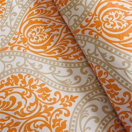 Twin size 4-Piece Orange White Damask Print Comforter Set - Image 5