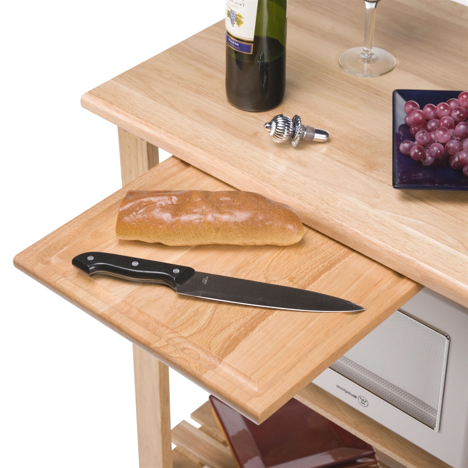 Solid Wood Kitchen Utility Microwave Cart with Pull-Out Cutting Board - Image 3