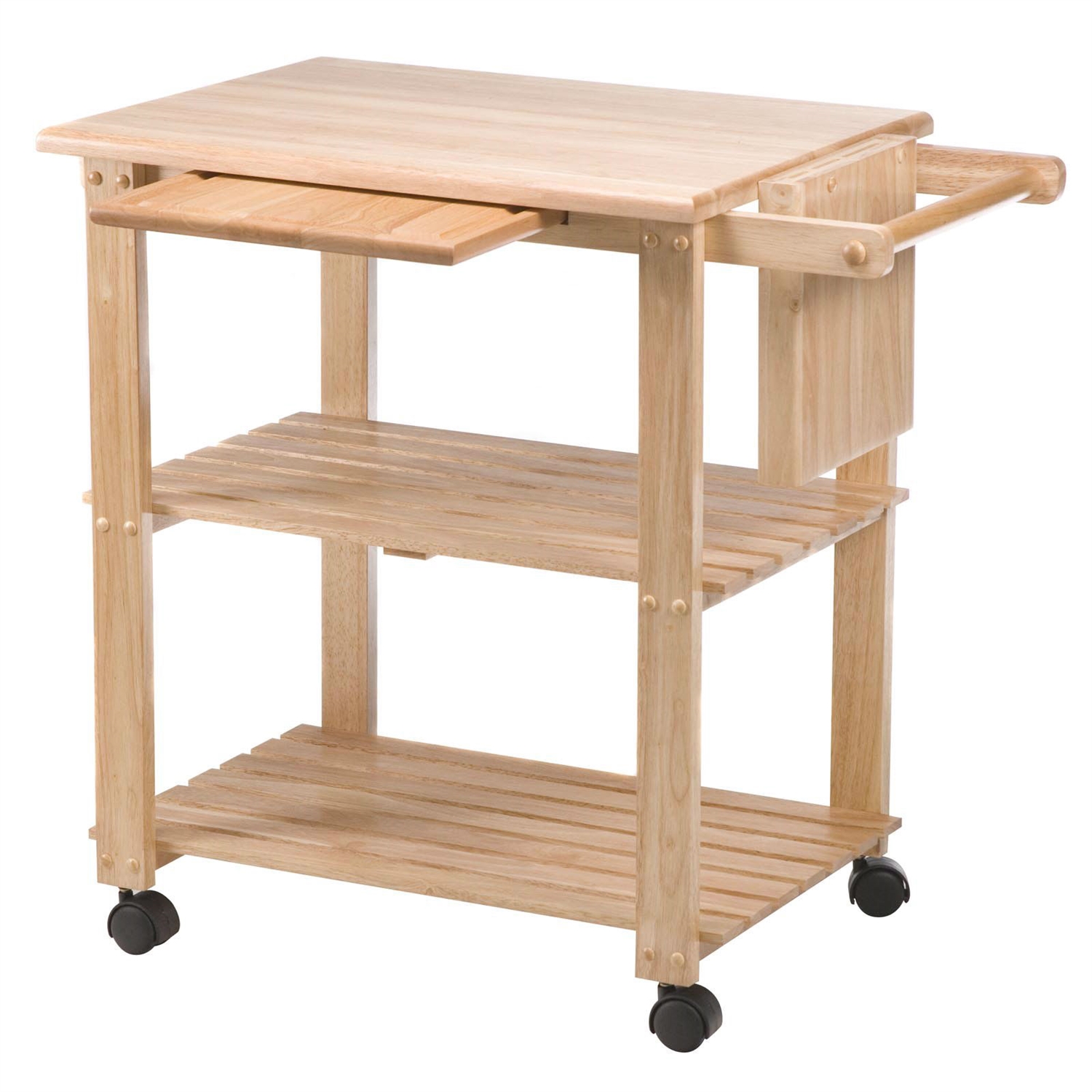 Solid Wood Kitchen Utility Microwave Cart with Pull-Out Cutting Board - Image 4
