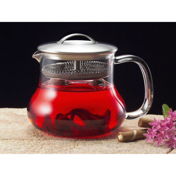 22-ounce Glass Kettle Tea Pot Strainer with Stainless Steel Lid - Image 2