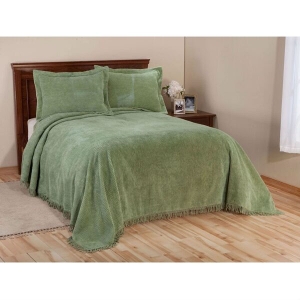 Twin size Sage Green Cotton Chenille Bedspread with Fringe Edge - Image 2