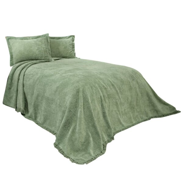 Twin size Sage Green Cotton Chenille Bedspread with Fringe Edge - Image 3