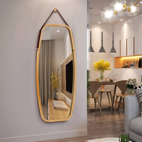 Wall Hanging Bedroom Bathroom Rectangular Mirror with Bamboo Frame 39 x 18 inch - Image 2