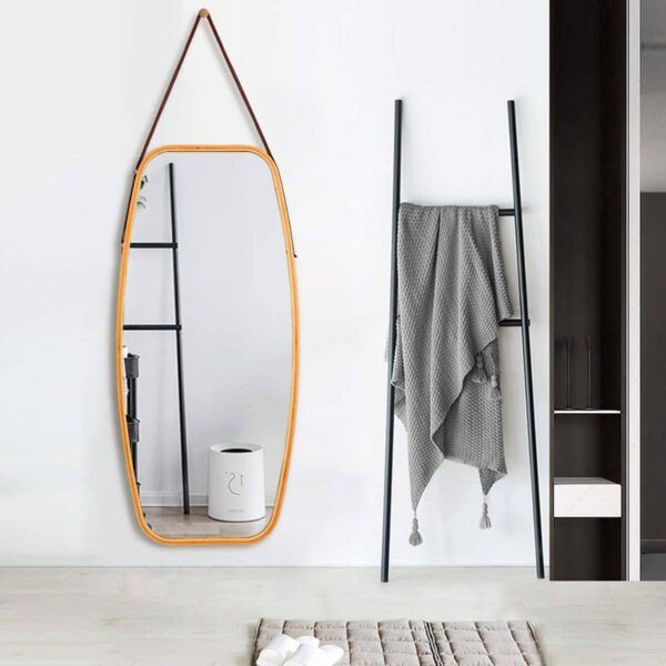 Wall Hanging Bedroom Bathroom Rectangular Mirror with Bamboo Frame 39 x 18 inch - Image 3
