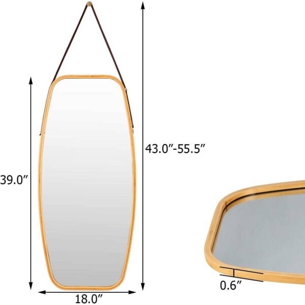 Wall Hanging Bedroom Bathroom Rectangular Mirror with Bamboo Frame 39 x 18 inch - Image 4