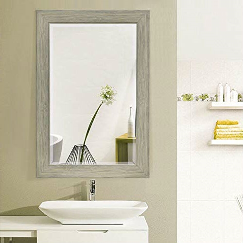 Rectangle 35 x 23 inch Bathroom Wall Mirror with Wood Frame - Image 3