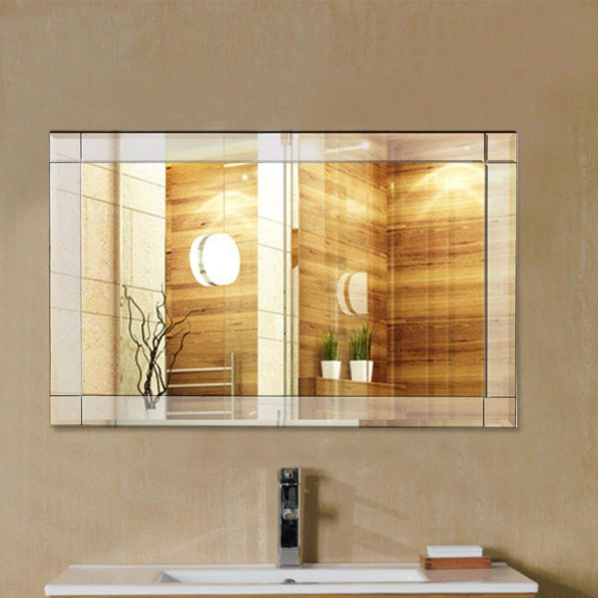 Frameless 35 x 24 inch Rectangle Bathroom Wall Mirror - Image 4