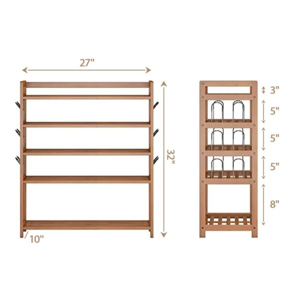 Bamboo 5-Shelf Multifunctional Shoe Rack - Holds up to 20 Pair of Shoes - Image 4