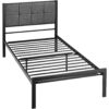 Twin Metal Platform Bed Frame with Gray Button Tufted Upholstered Headboard - Image 4