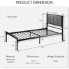 Twin Metal Platform Bed Frame with Gray Button Tufted Upholstered Headboard - Image 5