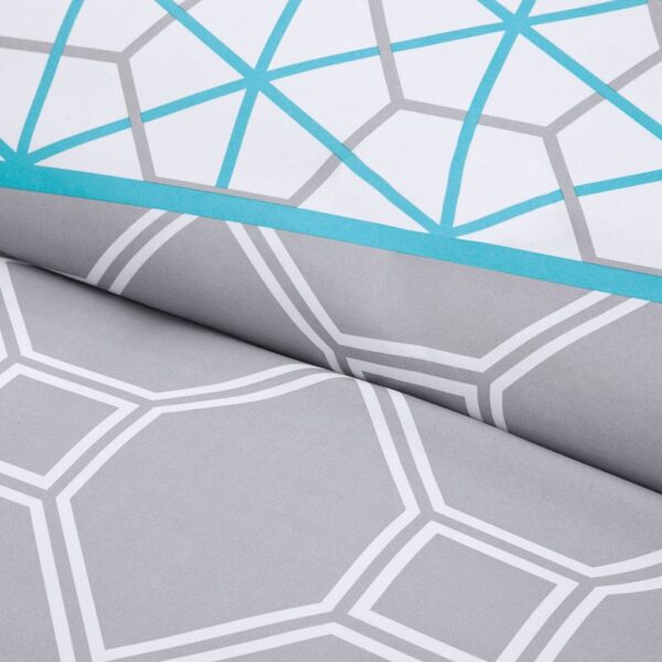 Twin / Twin XL 4-Piece Teal Blue Grey White Geometric Comforter Set - Image 4