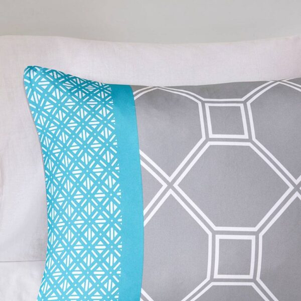 Twin / Twin XL 4-Piece Teal Blue Grey White Geometric Comforter Set - Image 5