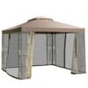 10 x 10 Ft Outdoor Patio Gazebo with Taupe Brown Canopy and Mesh Sidewalls - Image 2