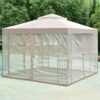 10 x 10 Ft Outdoor Patio Gazebo with Taupe Brown Canopy and Mesh Sidewalls - Image 3