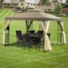 10 x 10 Ft Outdoor Patio Gazebo with Taupe Brown Canopy and Mesh Sidewalls - Image 4
