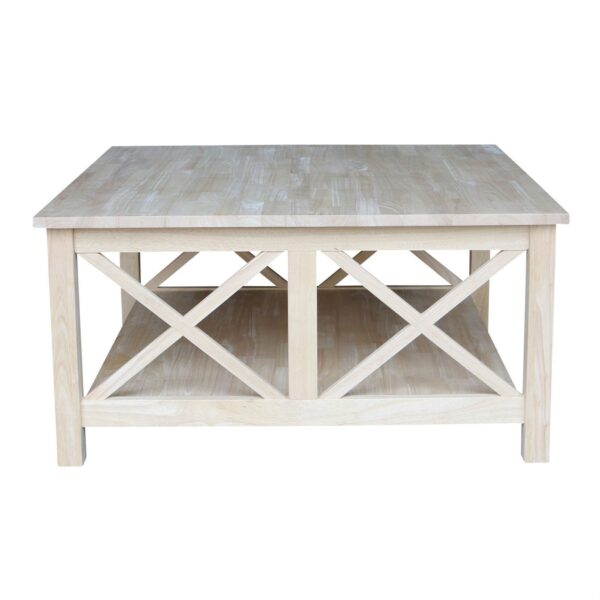 Square Unfinished Solid Wood Coffee Table with Bottom Shelf - Image 2