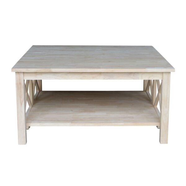 Square Unfinished Solid Wood Coffee Table with Bottom Shelf - Image 3