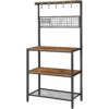 3-Shelf Black Metal Rustic Brown Wood Kitchen Baker's Rack Microwave Stand