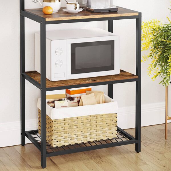 3-Shelf Black Metal Rustic Brown Wood Kitchen Baker's Rack Microwave Stand - Image 3