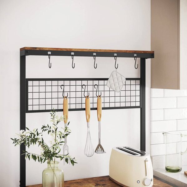 3-Shelf Black Metal Rustic Brown Wood Kitchen Baker's Rack Microwave Stand - Image 4