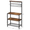 3-Shelf Black Metal Rustic Brown Wood Kitchen Baker's Rack Microwave Stand - Image 5