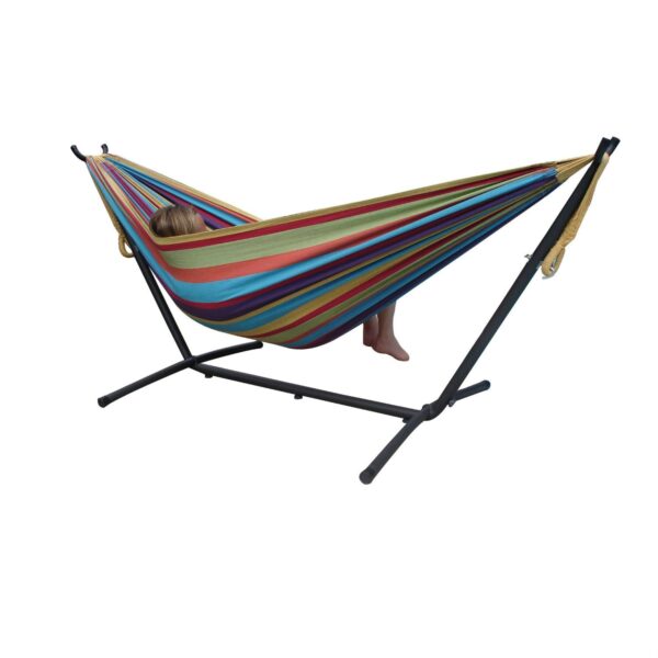 Tropical Fabric Double Hammock with 9-Foot Steel Stand - Image 2