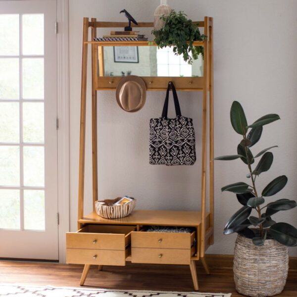 Mid-Century Modern Birchwood Entryway Hall Tree - Image 2