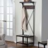 Rustic Dark Brown Espresso Black Metal Frame Entryway Storage Hall Tree - Image 2