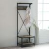 Rustic Gray Black Metal Frame Entryway Storage Hall Tree - Image 2