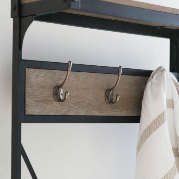 Rustic Gray Black Metal Frame Entryway Storage Hall Tree - Image 3