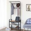 Entryway Modern Industrial Style Hall Tree Coat Rack Shoe Storage Bench - Image 2