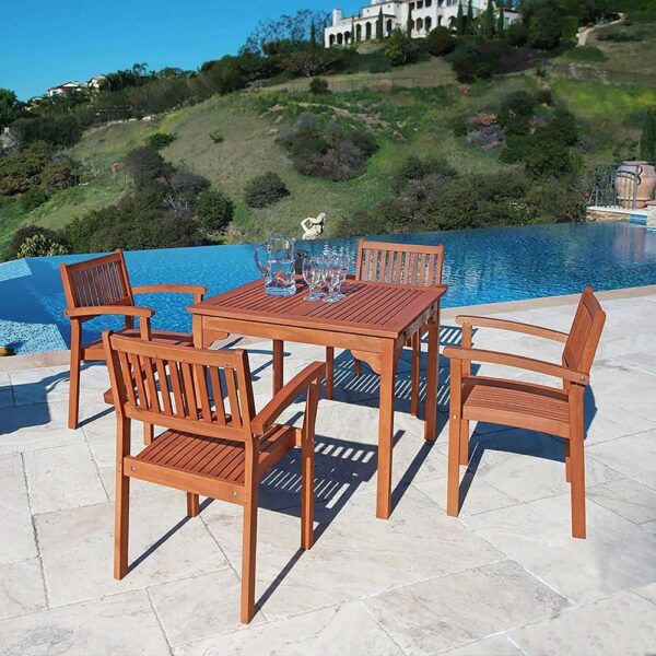 Square 35-in Outdoor Wooden Patio Dining Table with 2-in Diameter Umbrella Hole - Image 2