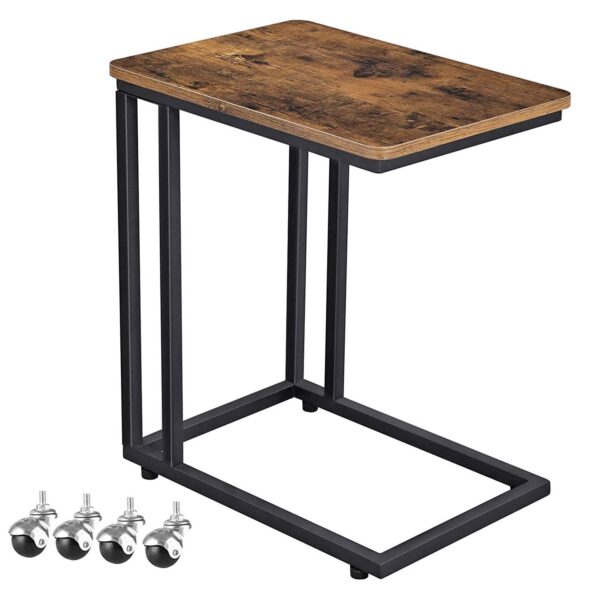 Modern Industrial Side Table Nightstand TV Tray on Wheels - Image 3