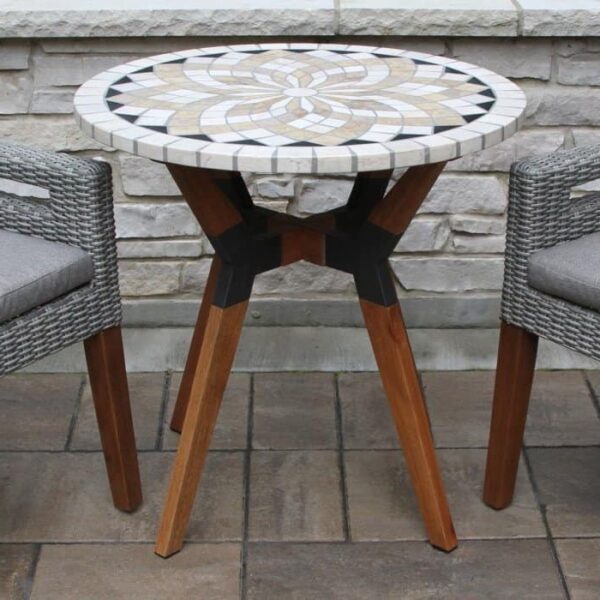 Round 30-inch Bistro Style Outdoor Patio Table with Marble Tile Top - Image 2