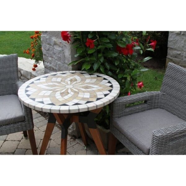 Round 30-inch Bistro Style Outdoor Patio Table with Marble Tile Top - Image 3