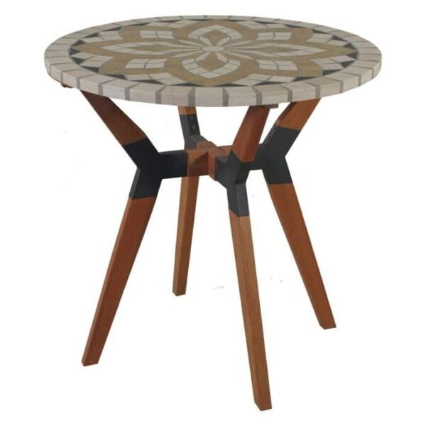 Round 30-inch Bistro Style Outdoor Patio Table with Marble Tile Top - Image 4