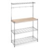 Modern Bakers Rack in Chrome Steel with Removable Wood Cutting Board