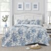 King size 3 Piece Bed-in-a-Bag Reversible Blue White Floral Cotton Quilt Set - Image 3