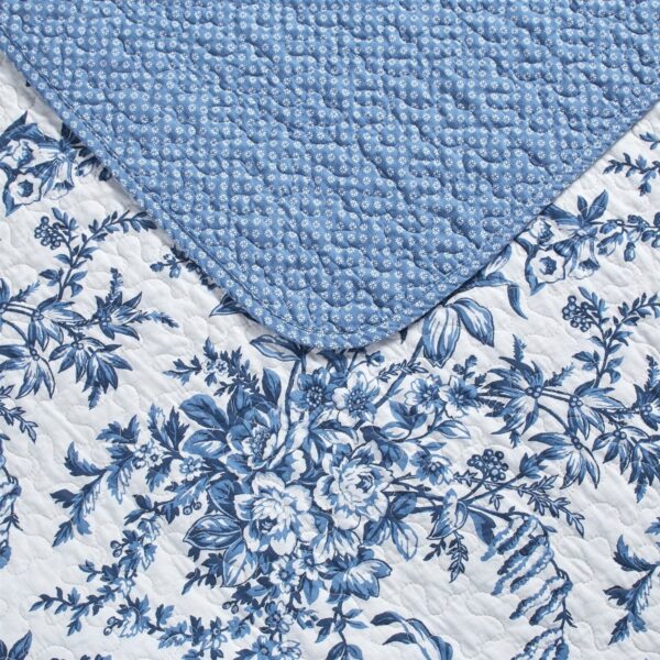 King size 3 Piece Bed-in-a-Bag Reversible Blue White Floral Cotton Quilt Set - Image 5