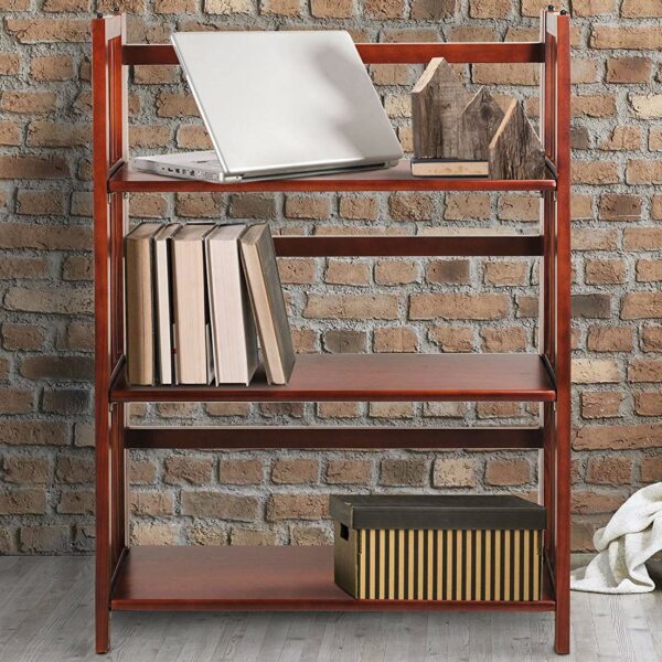 3-Shelf Folding Storage Shelves Bookcase in Walnut Wood Finish - Image 2