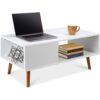 Modern Mid-Century Style Coffee Table Living Room Storage in White Brown Wood - Image 2