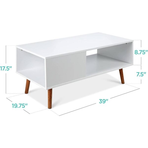 Modern Mid-Century Style Coffee Table Living Room Storage in White Brown Wood - Image 3
