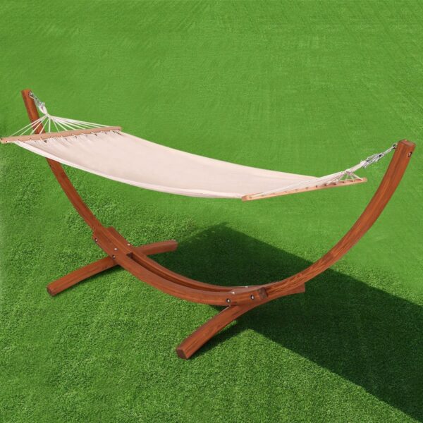 Outdoor 11.8-ft Modern Arc Hammock Stand with Beige Cotton Blend Hammock - Image 4