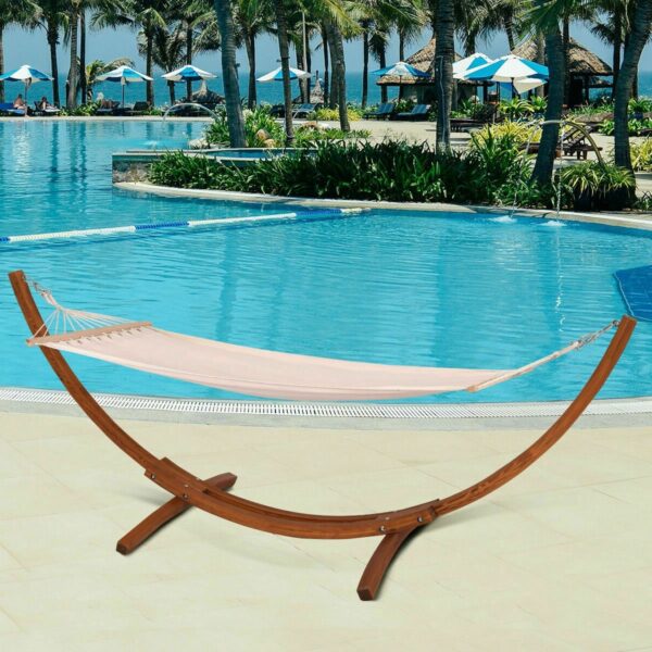 Outdoor 11.8-ft Modern Arc Hammock Stand with Beige Cotton Blend Hammock - Image 5