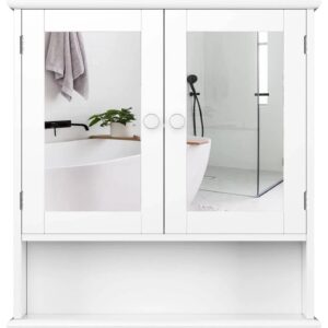 Wall Mounted 2-Door Medicine Cabinet Bathroom Mirror in White with Shelf