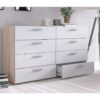 White Modern Bedroom 8-Drawer Double Dresser with Oak Finish Sides and Top - Image 2