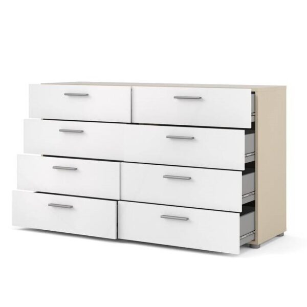 White Modern Bedroom 8-Drawer Double Dresser with Oak Finish Sides and Top - Image 5